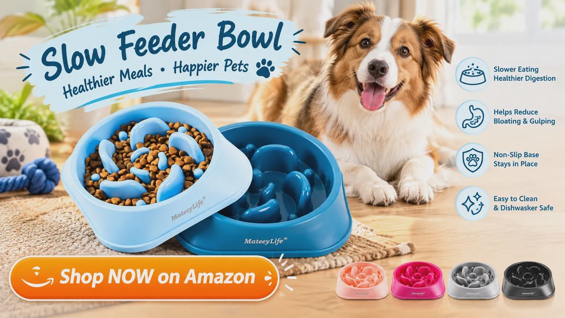 MateeyLife slow feeder bowl 2-pack with slower eating, non-slip base and easy clean features